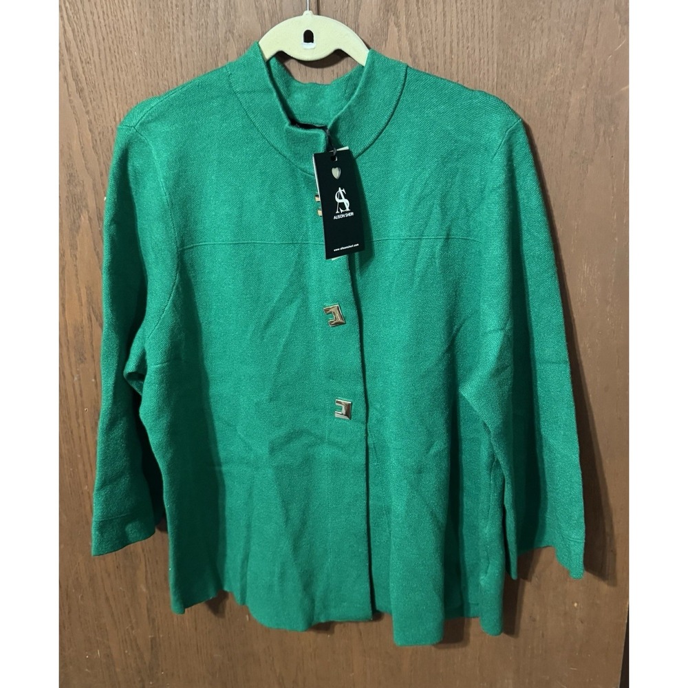 NWT Alison Sheri Green Snap Up Cardigan Sweater Chunky Buttons NEW Sz XXL TubD5